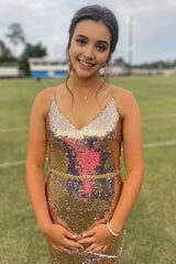 Sparkly Golden Sequins Mermaid Long Prom Dress with Fringes