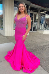 Sparkly Hot Pink Mermaid Sequins Open Back Long Prom Dress