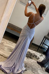 Sparkly Mermaid Spaghetti Straps White Sequins Long Prom Dress