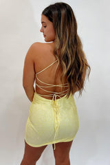 Sparkly Yellow Sequins One Shoulder Backless Tight Homecoming Dress