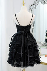 Special Black Ruffled Short Homecoming Dresses with Spaghetti Straps