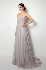 Strapless A Line Chiffon Long Silver Bridesmaid Dresses