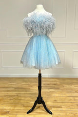 Strapless Feather A-line Cute Homecoming Dresses