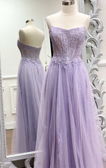 Strapless Lavender A-line Long Formal Dresses Trendy Prom Dresses