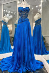 Strapless Long Prom Dresses with Beading and Slit