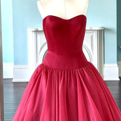 Strapless Open Back Red Long Prom Dresses