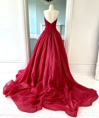 Strapless Open Back Red Long Prom Dresses