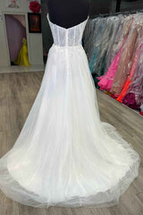 Strapless White Lace Corset Long Formal Dress with Rhinestones