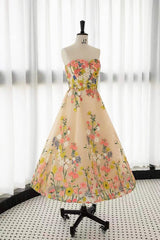 Ankle Length Sweetheart Embroidery Lace Homecoming Prom Dress with Flowers