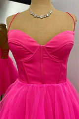 Straps Hot Pink Lace-Up A-Line Homecoming Dresses