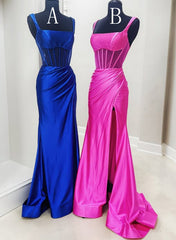 Straps Mermaid Long Prom Dresses with Slit