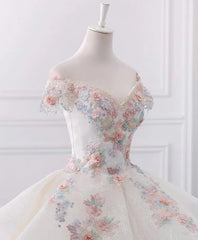 Stunning Off The Shoulder Flower Ball Gown Lace Wedding Dress