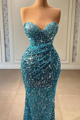 Stunning Sweetheart Blue Mermaid Prom Dresses Long With Sequins Beads