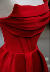 Stylish Red Satin Backless Pleated A Line Evening Gown Prom Dress