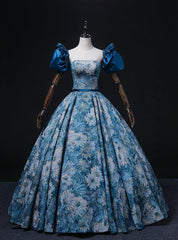 Sweet 16 Blue Strapless Print Quinceanera Dresses