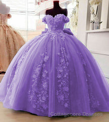 Off Shoulder Ball Gown Quinceanera Dresses 3D Floral Applique Sweet 16 Gowns