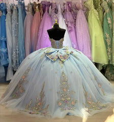 Sweetheart Ball Gown Tulle Blue Strapless Quinceanera Dresses