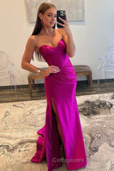 Sweetheart Fuchsia Pleated Mermaid Long Prom Dress