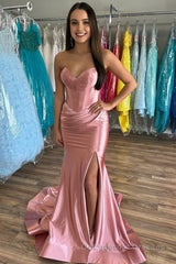 Sweetheart Fuchsia Pleated Mermaid Long Prom Dress