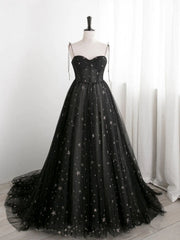 Sweetheart Neck Black Long Prom Dresses, Black Long Formal Evening Dresses