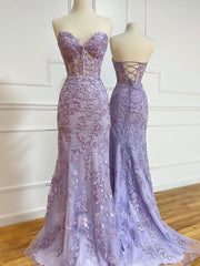 Mermaid Lace Long Prom Dresses, Formal Evening Dresses Open Back