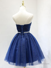 Sweetheart Neck Short Blue Prom Dresses, Short Blue Formal Homecoming Graduation Dresses