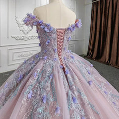 Sweetheart Off The Shoulder Beaded Floral AppliquèŒquinceanera Ball Gown