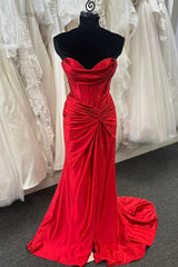 Sweetheart Red Ruched Long Mermaid Prom Dresses