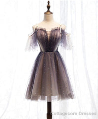 Sweetheart V-neck Starlit Cloud Tulle Mini Length Homecoming Dress