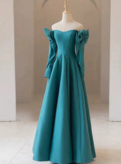 Teal Blue Long Sleeve Off the Shoulder Prom Dresses