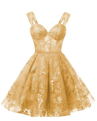 Teens Sparkly Tulle Gold Homecoming Dresses Spaghetti Straps Short Cocktail Party Prom Dresses