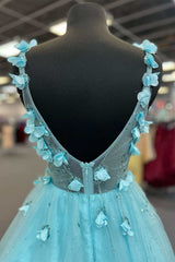 Tiffany Blue 3D Floral Lace Sweetheart Backless A-Line Short Party Dresses