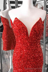 Tight V Neck Red Sequins Short Party Dress,Sparkly Bodycon Dresses