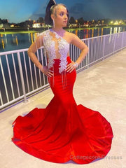 Trumpet/Mermaid Prom Dress Charmeuse Applique One-Shoulder Long Sleeves Sweep/Brush Train Dresses