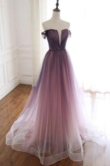 Tulle Gradient Long Formal Gown, A-line Floor Length Party Dresses