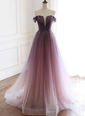 Tulle Gradient Long Formal Gown, A-line Floor Length Party Dresses