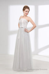 Tulle & Satin Strapless Neckline A-line Bridesmaid Dresses With Bowknot