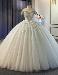 Tulle Sequins Appliques Off the Shoulder Beading Wedding Dresses