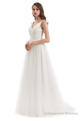 Tulle Lace V-neck Backless Wedding Dresses