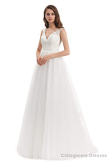 Tulle V-neck Appliques Wedding Dresses