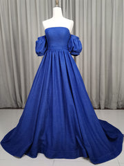 Unique Aline Blue Long Prom Dresses, Blue Long Formal Graduation Dresses