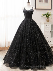 V Neck Glitter Black Long Prom Dress