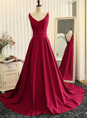 V-neckline Evening Dresses Burgundy Prom Dresses A line Burgundy Graduation Dresses