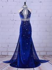 Velvet Prom Dresses High Neck Crystal For Formal Dresses Women Wedding Party