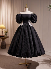 Vintage Black Puff Sleeve Prom Dresses