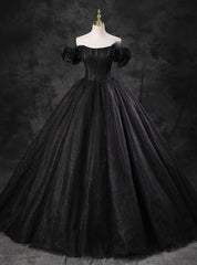 Vintage Black Tulle Sequins Off the Shoulder Quinceanera Dresses