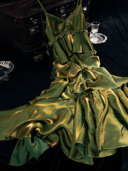 Vintage Green Tiered Flounce Long Prom Dresses Party Evening Gown