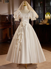 Vintage Satin Lace Off Sleeve Wedding Dresses