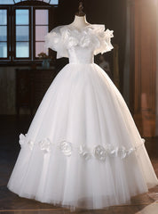 Vintage White Tulle Flower Wedding Dresses