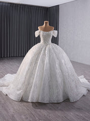 Vintage White Tulle Sequins Strapless Beading Wedding Dresses